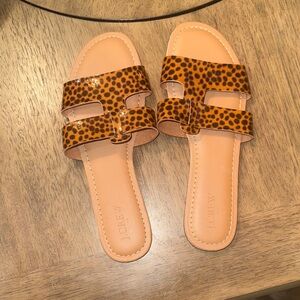 J. Crew Tan and Black Animal Print Sandals